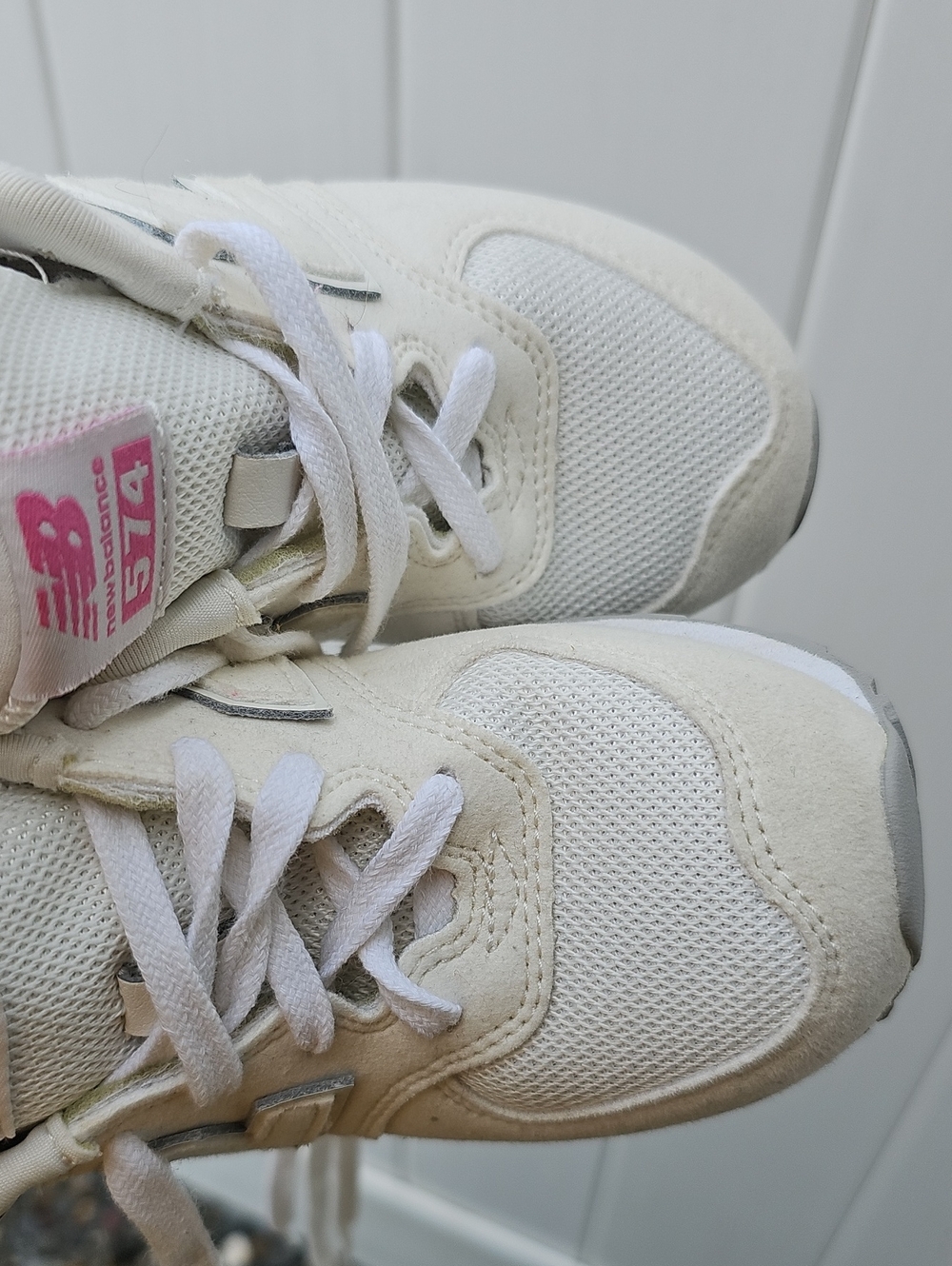 New Balance Kids Cream/White Sneakers with Pink Accents